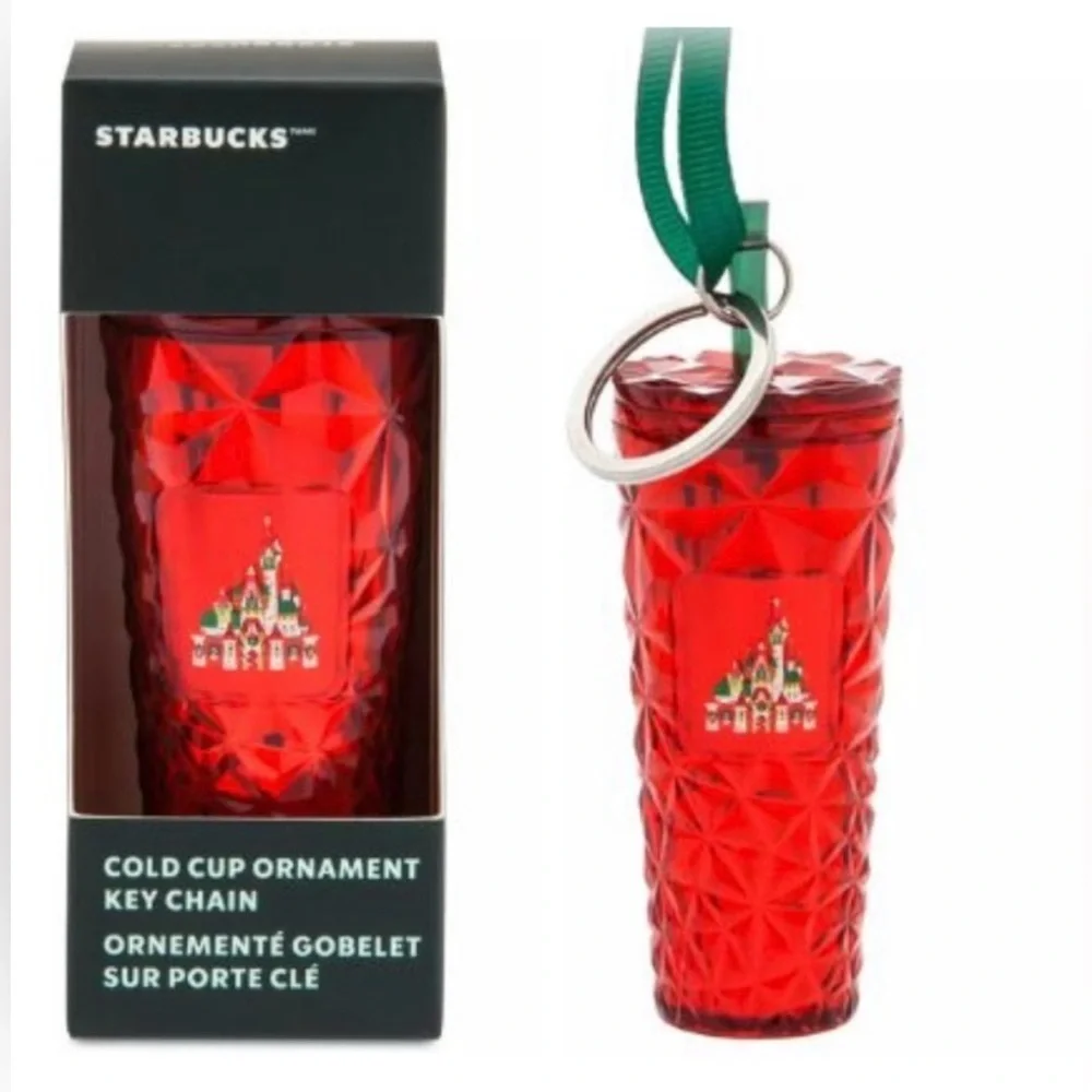 Disney Starbucks Red Cold Cup Ornament Keychain 2024 Holiday Edition